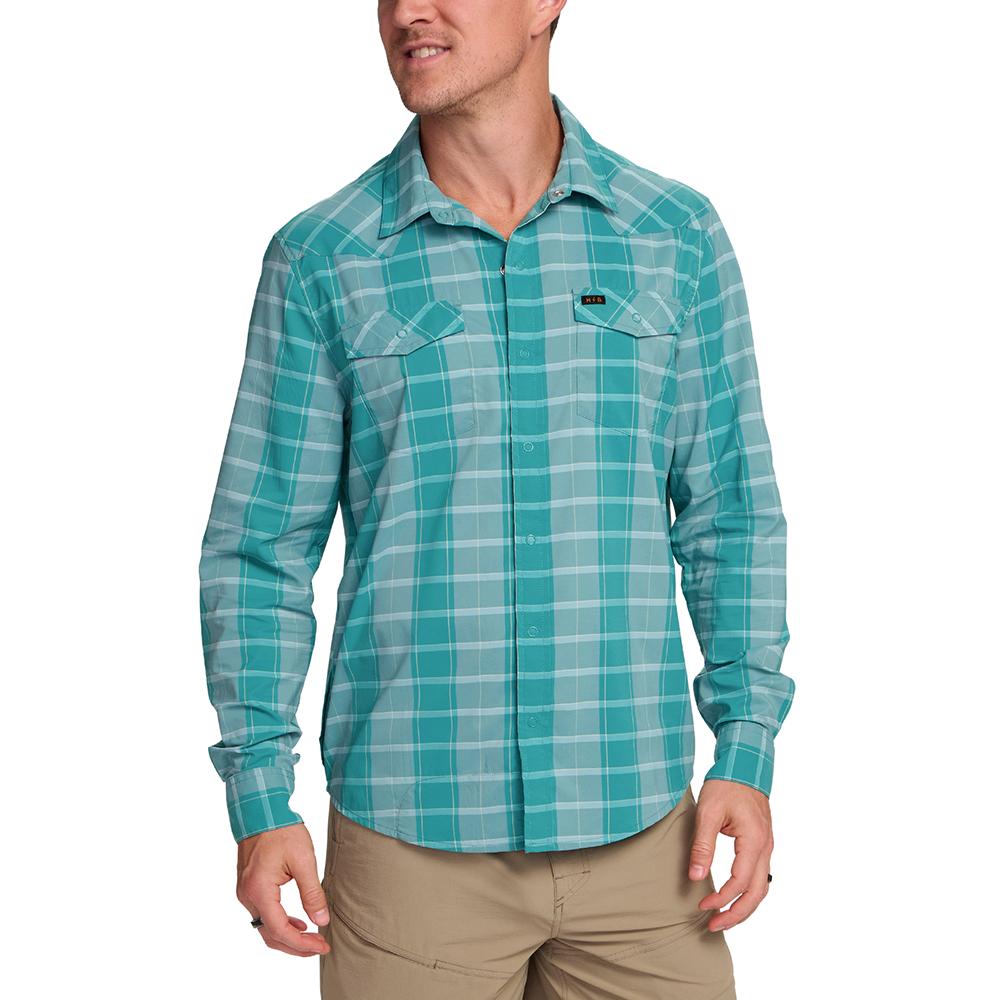Howler Brothers Free Range Fleece Pullover Men's in Braden Plaid Teal